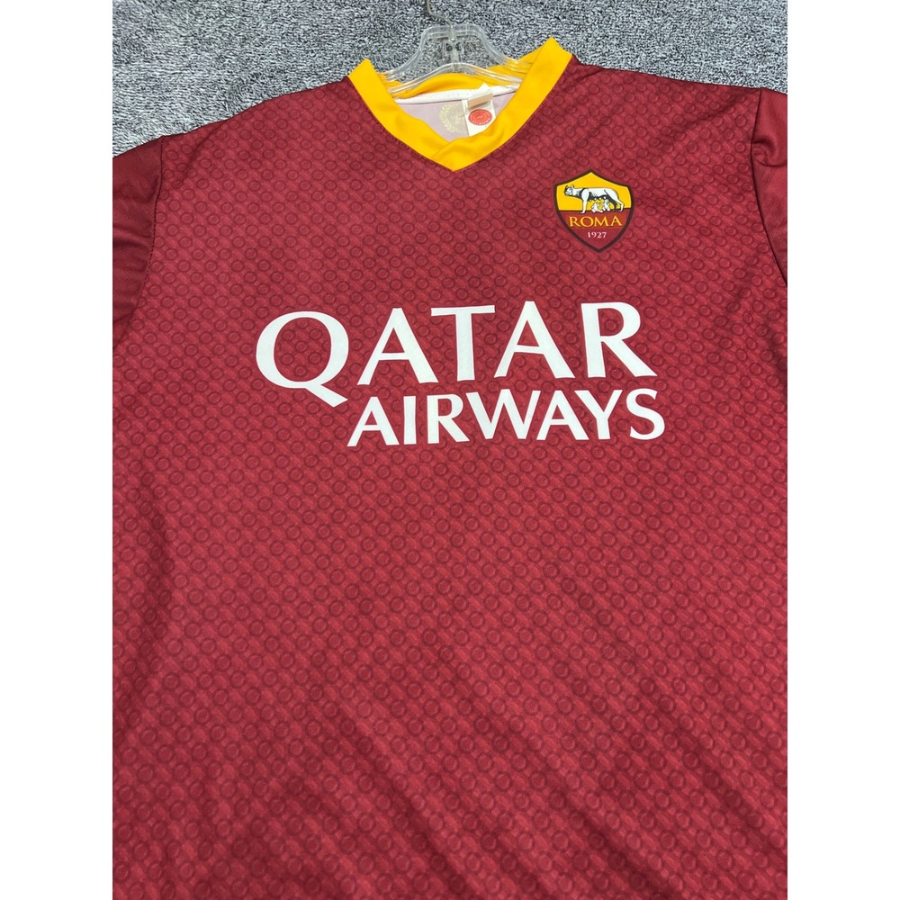 AS Roma Soccer Jersey Mens M Dzeko 9 Qatar Airways Maroon Gold Football Shirt